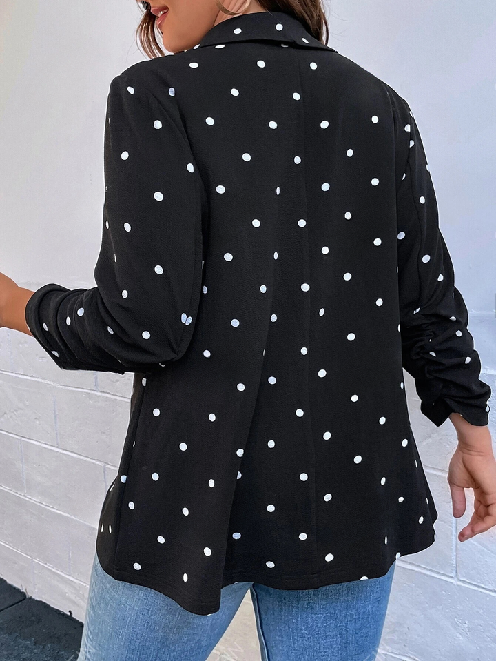 Polka-Dot-Blazer mit gerafften Ärmeln