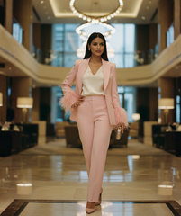 The Pink Feather Blazer Suit by Neesala Luxe