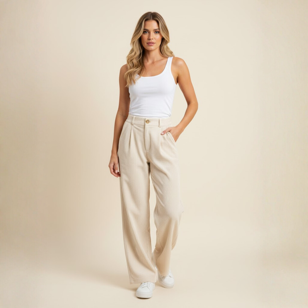 The Alina High-Waist Corduroy Pants by Neesala Luxe