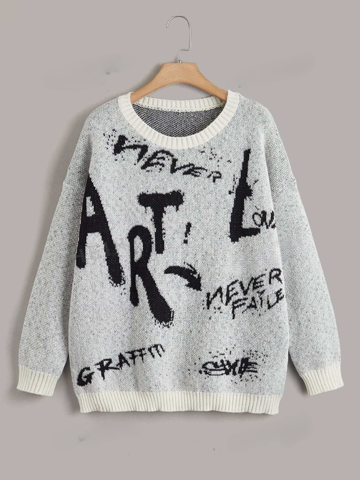 Pullover mit überschnittener Schulter und Buchstaben-Print