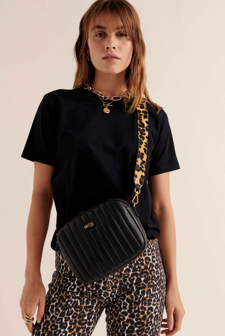 Schwarze Caesar-Tasche mit Leopardengriff