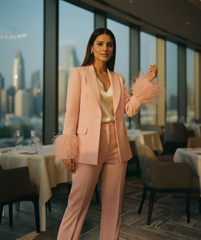 The Pink Feather Blazer Suit by Neesala Luxe