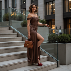 The Rachel Off-Shoulder Lace Gown by Neesala Luxe