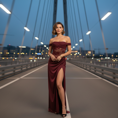 The Rachel Off-Shoulder Lace Gown by Neesala Luxe