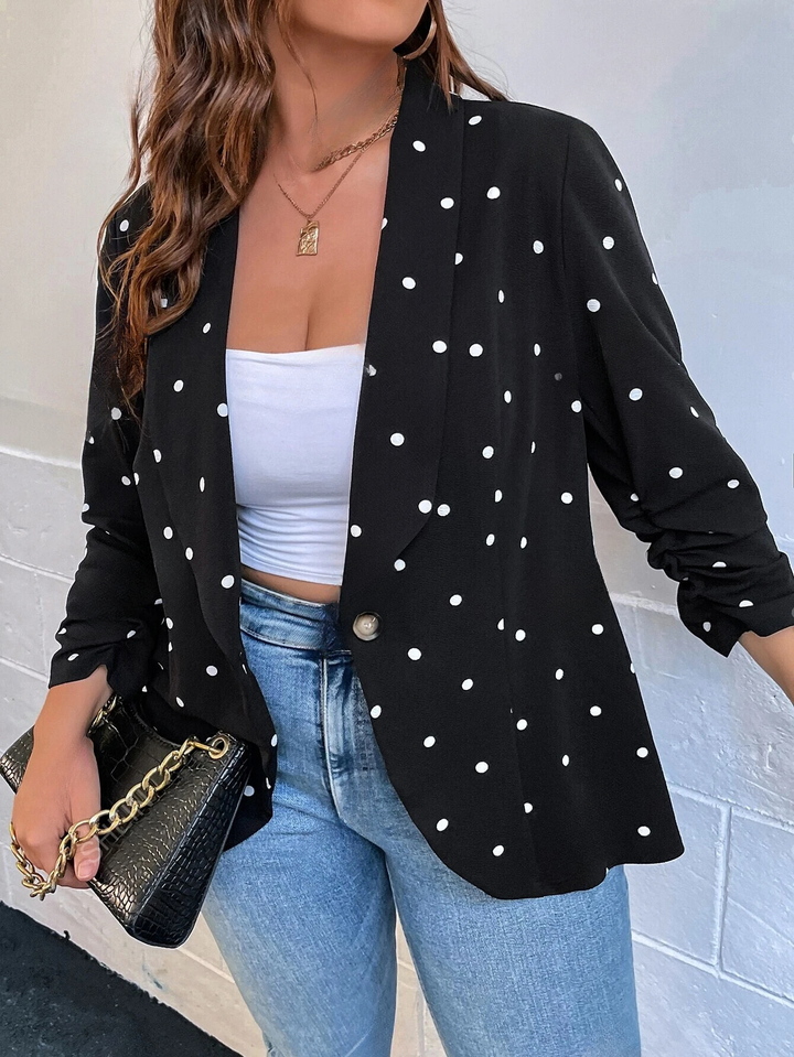 Polka-Dot-Blazer mit gerafften Ärmeln