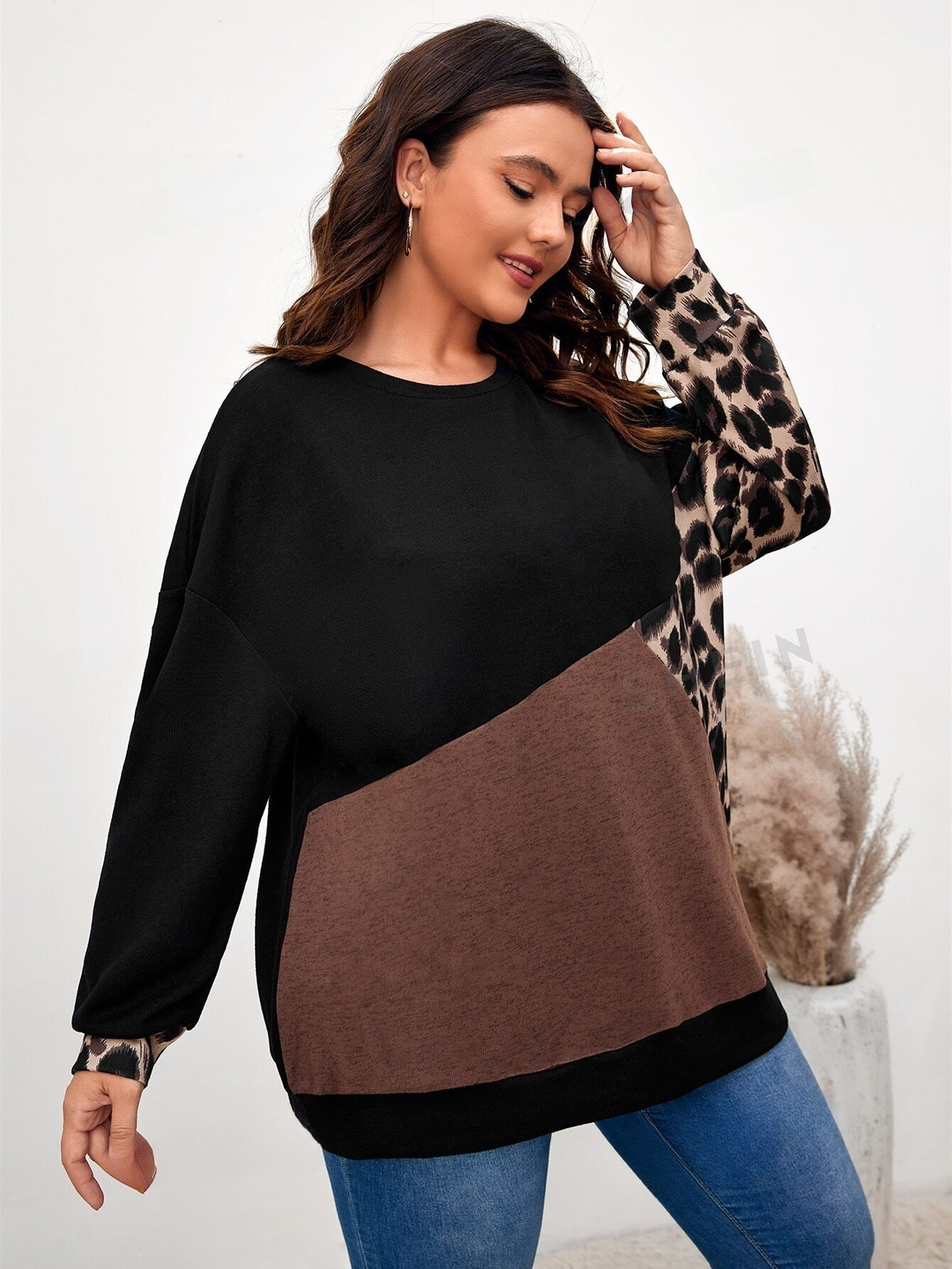 LUNE Sweatshirt mit Leopardenmuster und Farbblockdesign