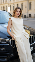 The Beige Irregular Vest & Pants Suit by Neesala Luxe