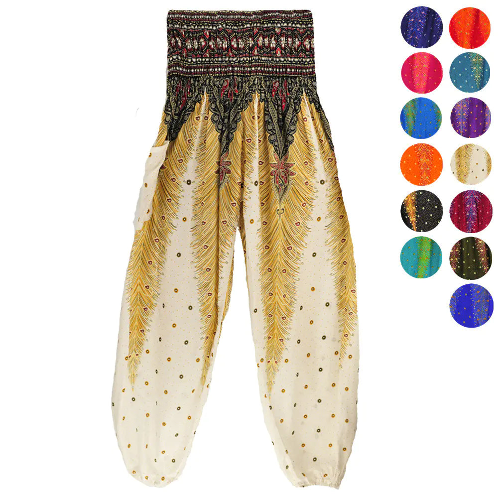Peacock Yoga Pants - Thai Lantern Style Trousers
