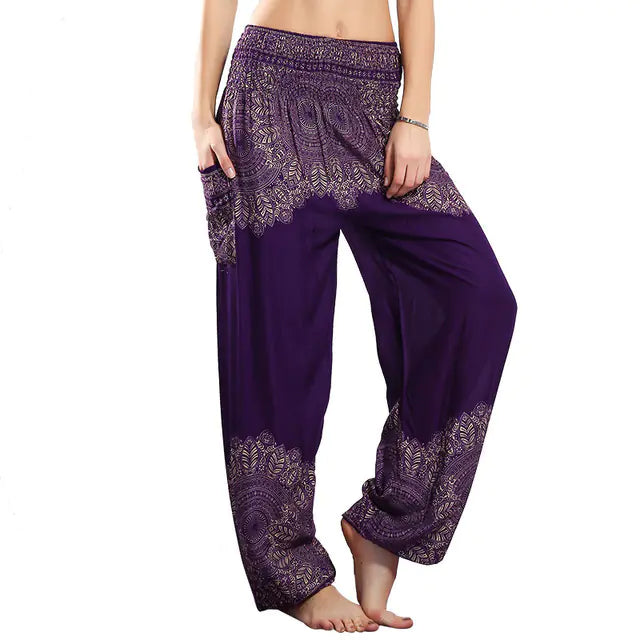 Peacock Yoga Pants - Thai Lantern Style Trousers