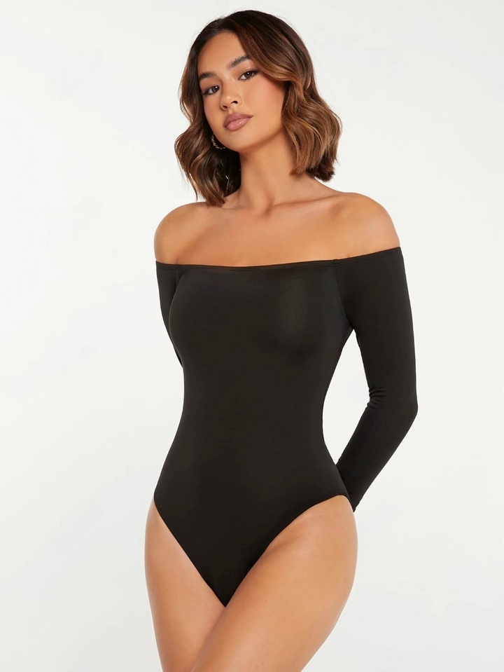 Schulterfreier, einfarbiger Bodysuit