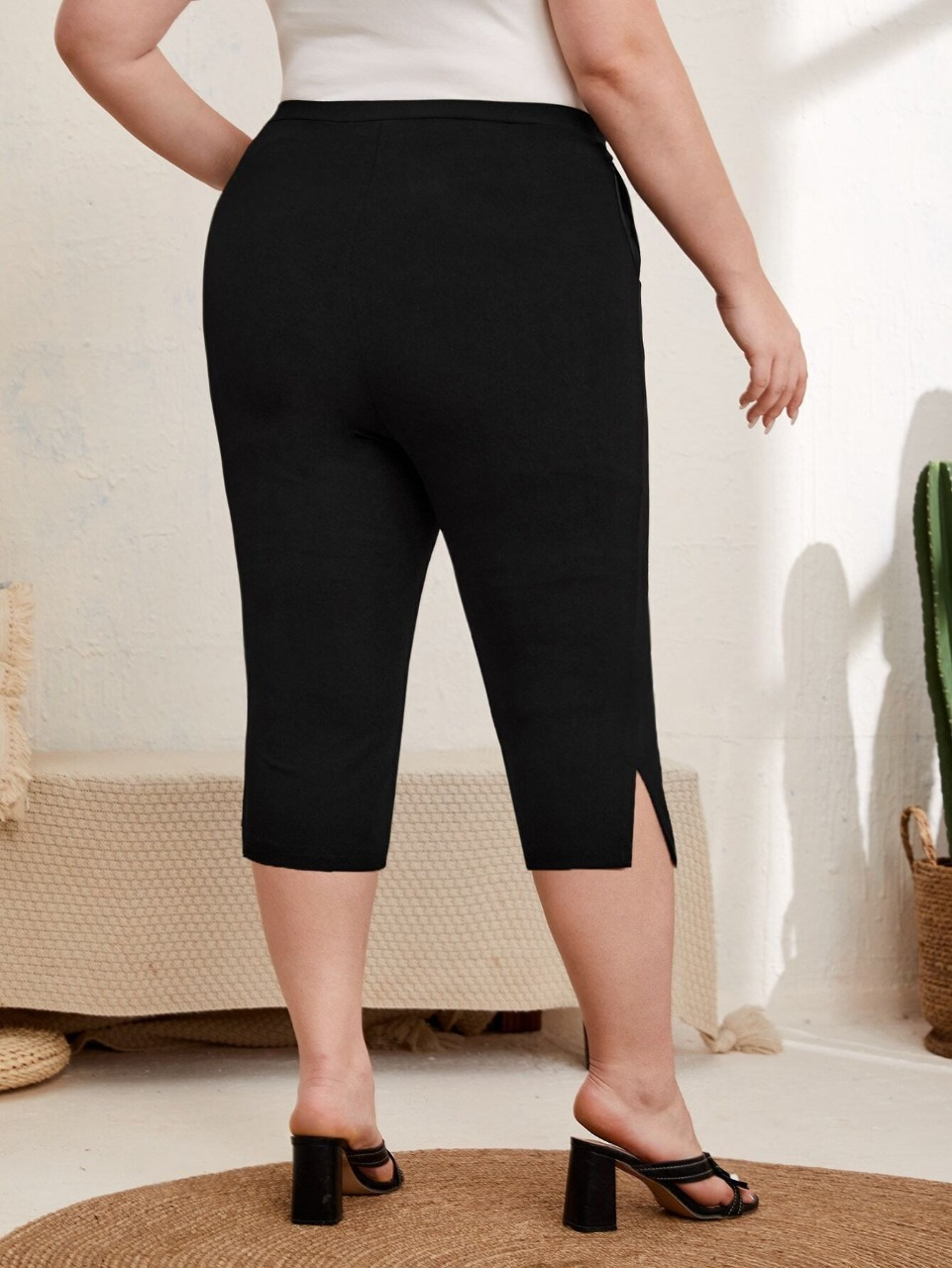 Plus Skinny-Hose mit hoher Taille und Schlitz am Saum