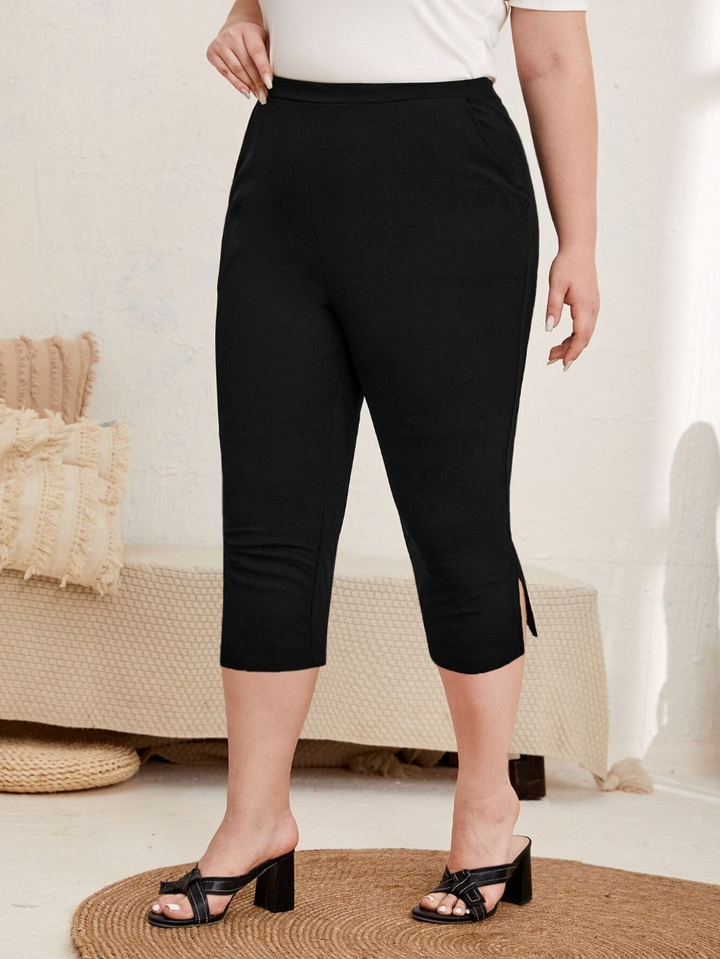 Plus Skinny-Hose mit hoher Taille und Schlitz am Saum