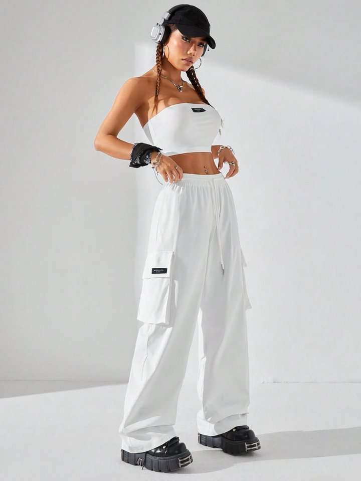 Trägerloses Strampler-Set mit Cargohose für Damen im Sommer-Musikfestival-Stil