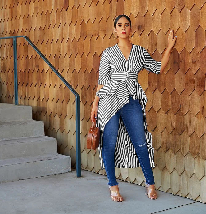 Striped Long and Short Shirts with Asymmetrical Design