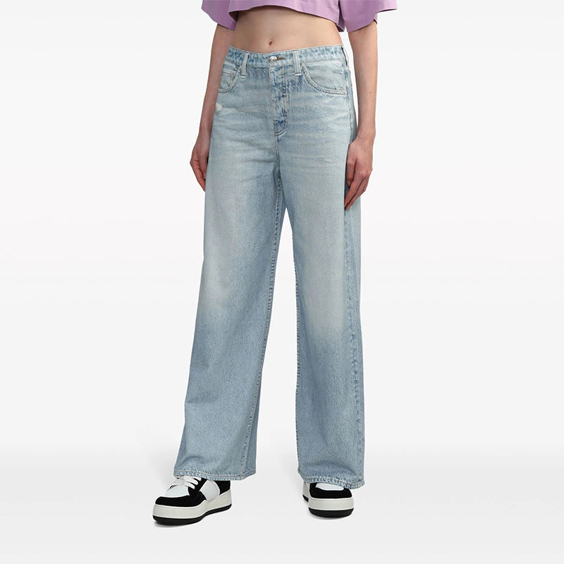 Low Waist Breathable Light Blue Destroyed Jeans – Distressed Denim for Women