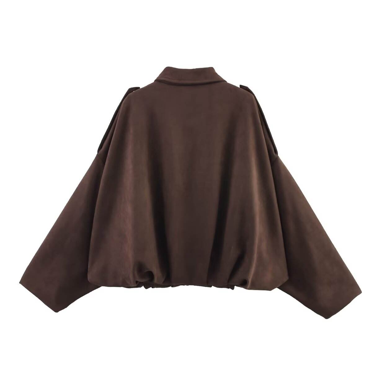 PB&ZA Women 2025 Spring New Chic Fashion Suede Bomber Jacket with Lapel Coat – Vintage Long Sleeve Female Outerwear