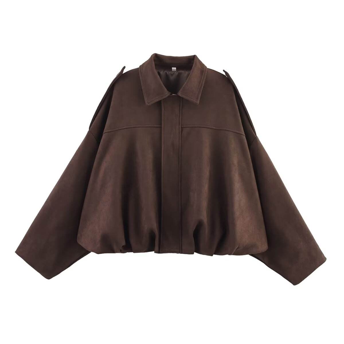 PB&ZA Women 2025 Spring New Chic Fashion Suede Bomber Jacket with Lapel Coat – Vintage Long Sleeve Female Outerwear
