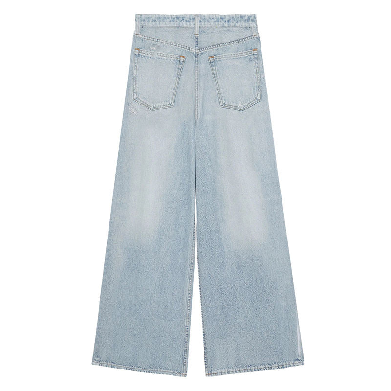 Low Waist Breathable Light Blue Destroyed Jeans – Distressed Denim for Women