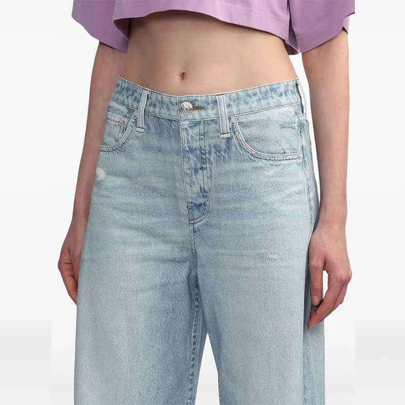 Low Waist Breathable Light Blue Destroyed Jeans – Distressed Denim for Women