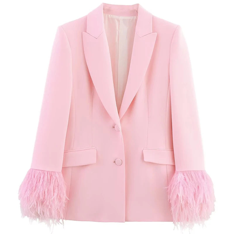 The Pink Feather Blazer Suit by Neesala Luxe