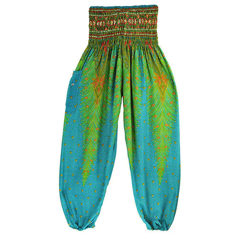 Peacock Yoga Pants - Thai Lantern Style Trousers