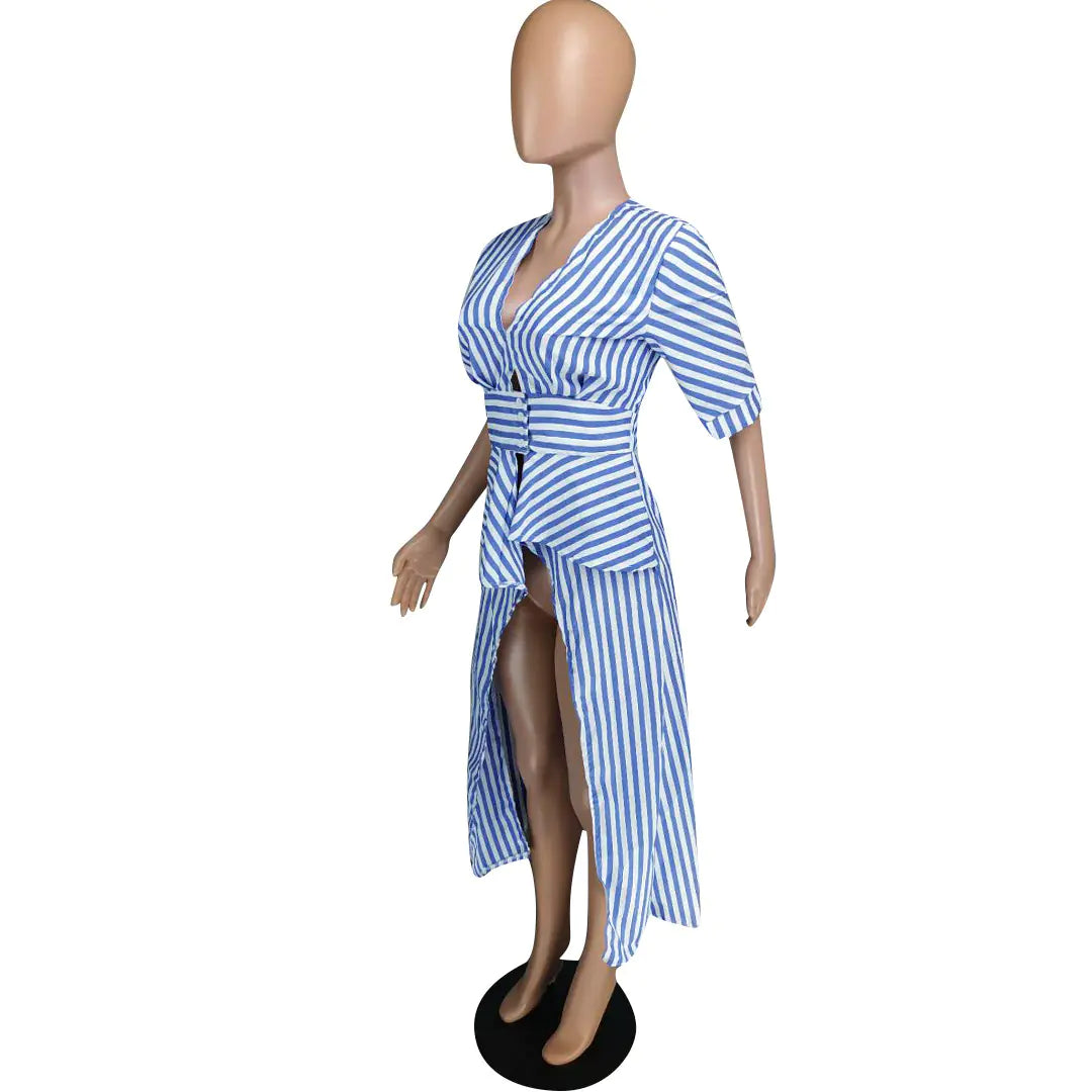 Striped Long and Short Shirts with Asymmetrical Design