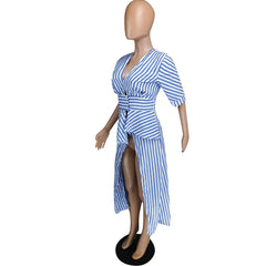 Striped Long and Short Shirts with Asymmetrical Design