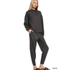 Zenana Scuba Half Zip Sweatshirt and Joggers Set
