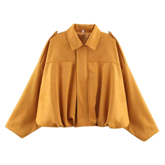 PB&ZA Women 2025 Spring New Chic Fashion Suede Bomber Jacket with Lapel Coat – Vintage Long Sleeve Female Outerwear
