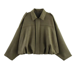PB&ZA Women 2025 Spring New Chic Fashion Suede Bomber Jacket with Lapel Coat – Vintage Long Sleeve Female Outerwear