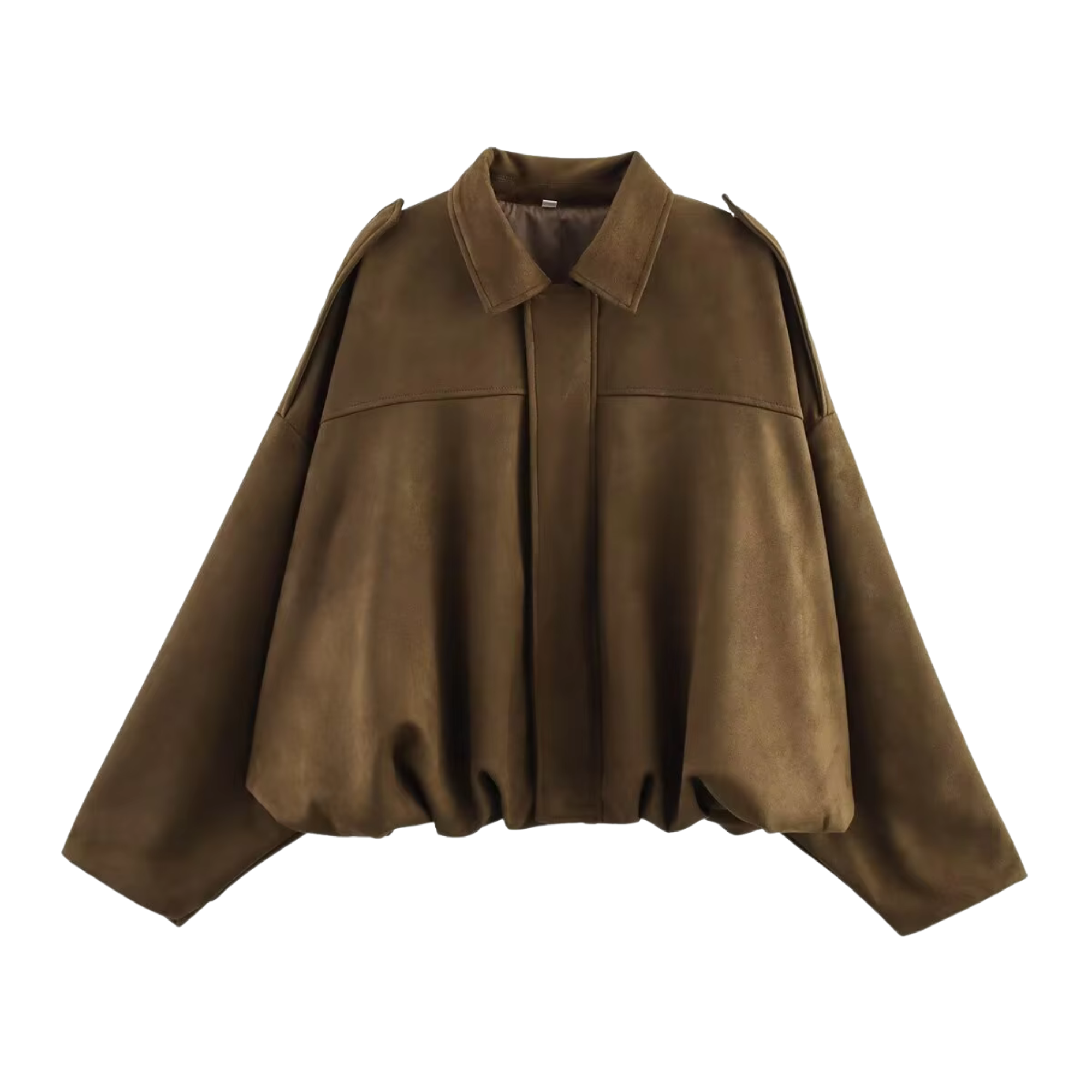 PB&ZA Women 2025 Spring New Chic Fashion Suede Bomber Jacket with Lapel Coat – Vintage Long Sleeve Female Outerwear