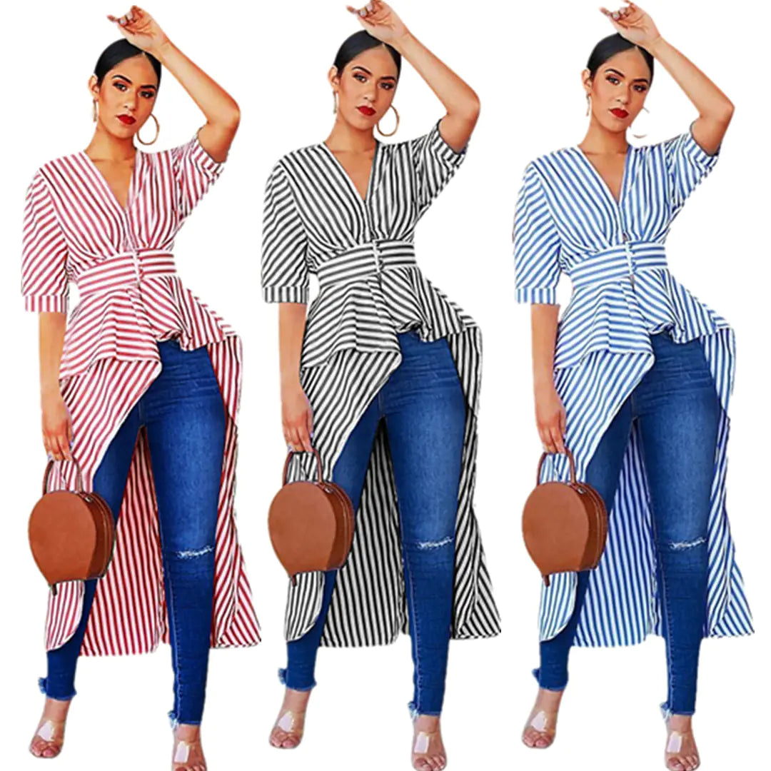 Striped Long and Short Shirts with Asymmetrical Design