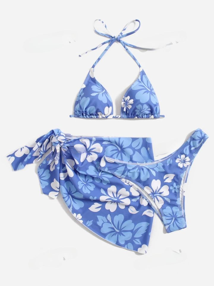 Micro-Triangel-Bikini-Set, BH & Bikinihose & Überzugsrock, 3-teiliger Badeanzug