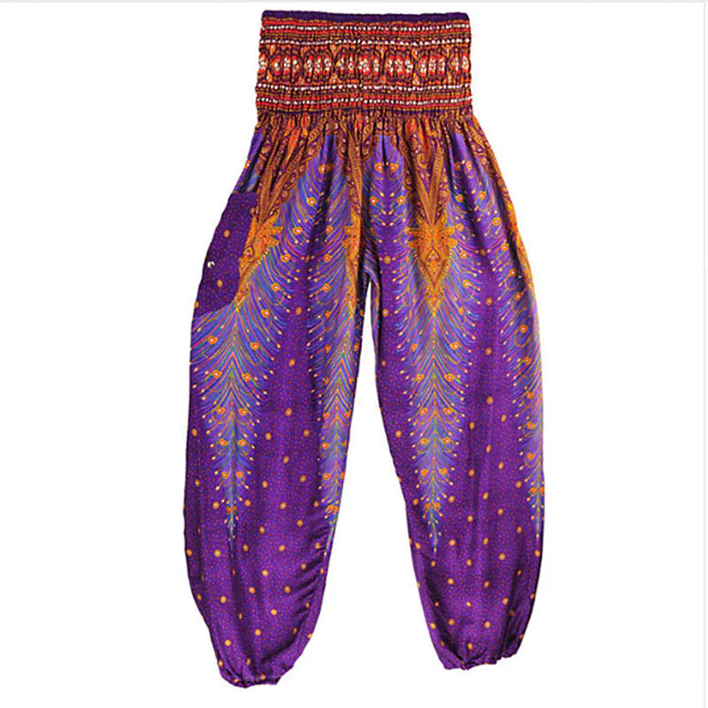 Peacock Yoga Pants - Thai Lantern Style Trousers