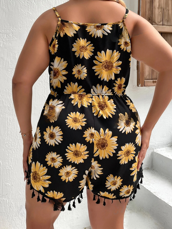 VCAY Boho-Jumpsuit mit Blumenfransen in Übergröße