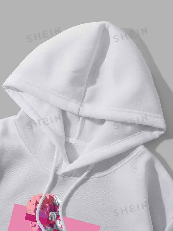 EZwear Kurzer Hoodie mit Buchstaben-Skulptur-Print und Thermo-Futter und Kordelzug