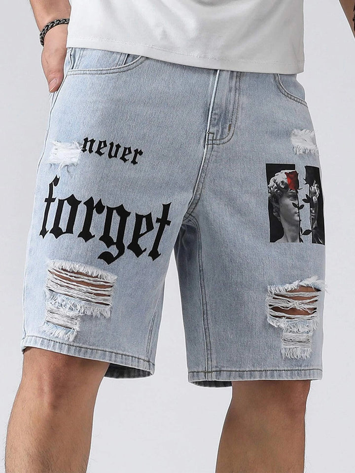 Zerrissene Jeansshorts mit Buchstabengrafik für Herren