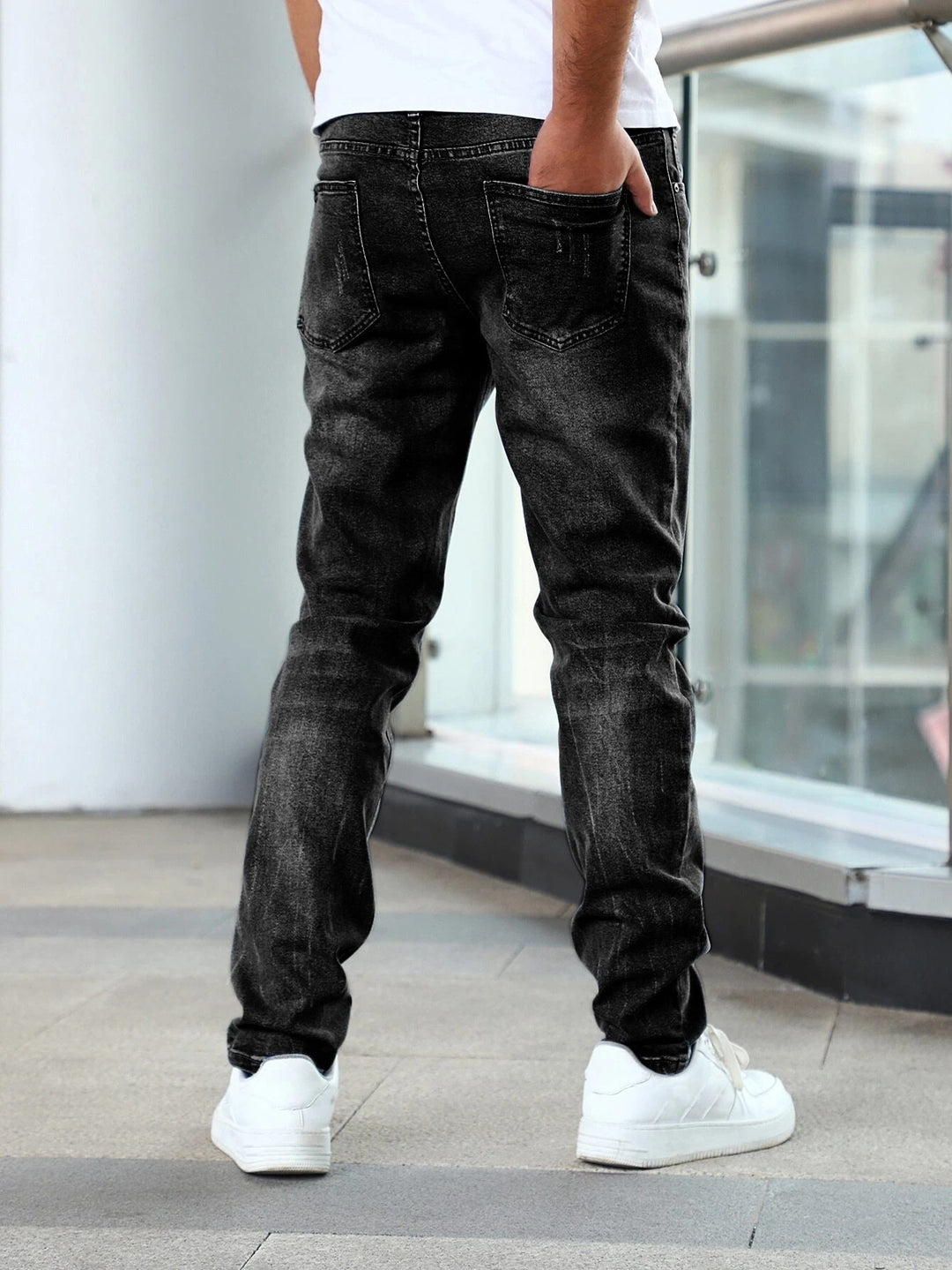 Herren-Jeans mit geradem Bein und Cat-Scratch-Muster