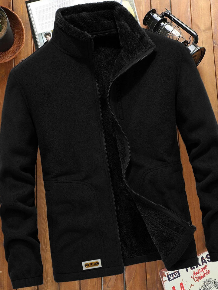 Homme Herren Fleecejacke mit Flickendetails und Teddyfutter