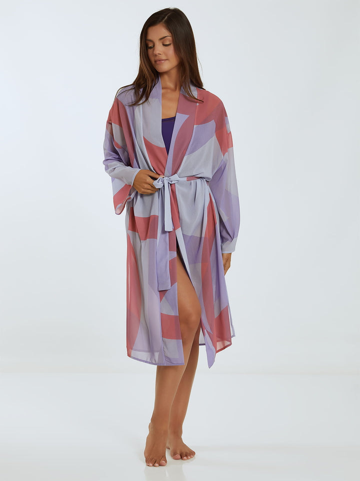 Langer gemusterter Kimono in Flieder