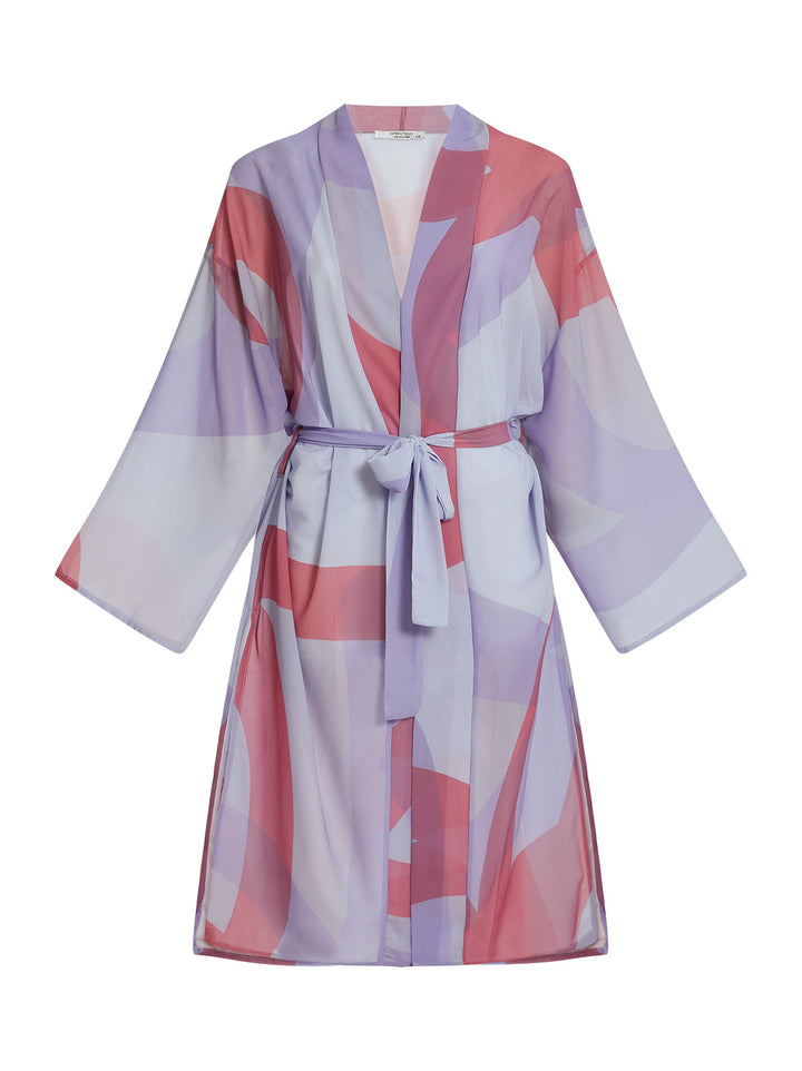 Langer gemusterter Kimono in Flieder