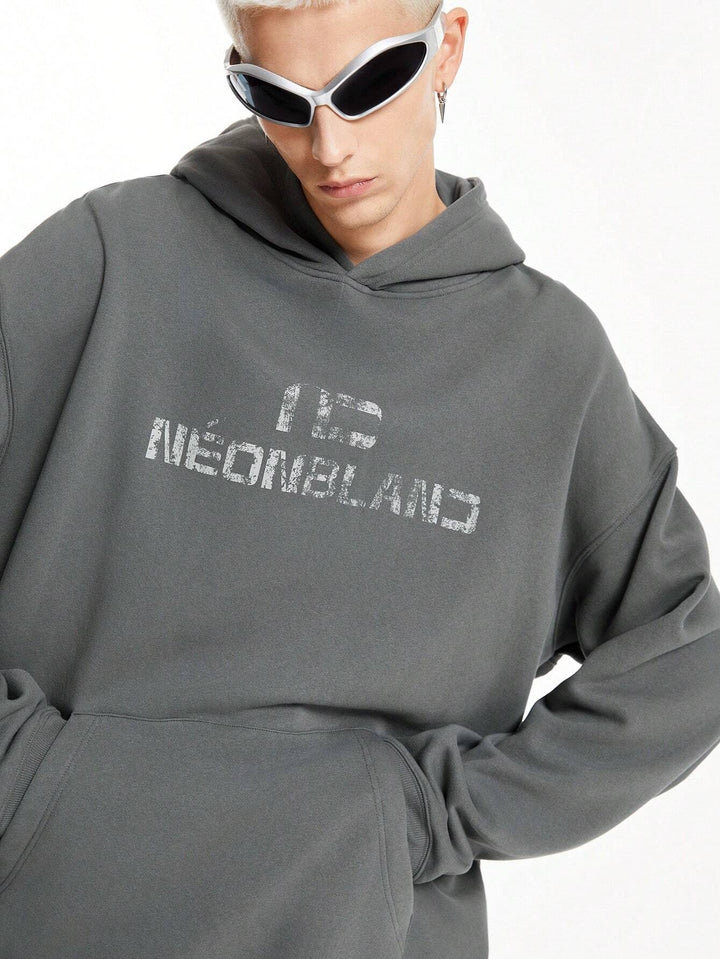 Großer quadratischer Plüsch-Hoodie mit Logo-Print