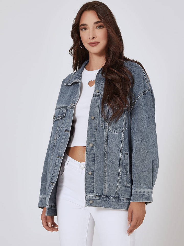 Long denim jacket in blue