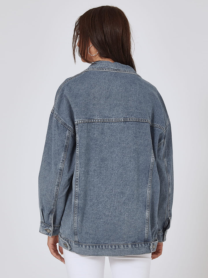 Long denim jacket in blue