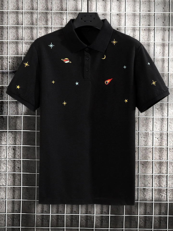 Poloshirt mit Galaxy-Stickerei für Herren