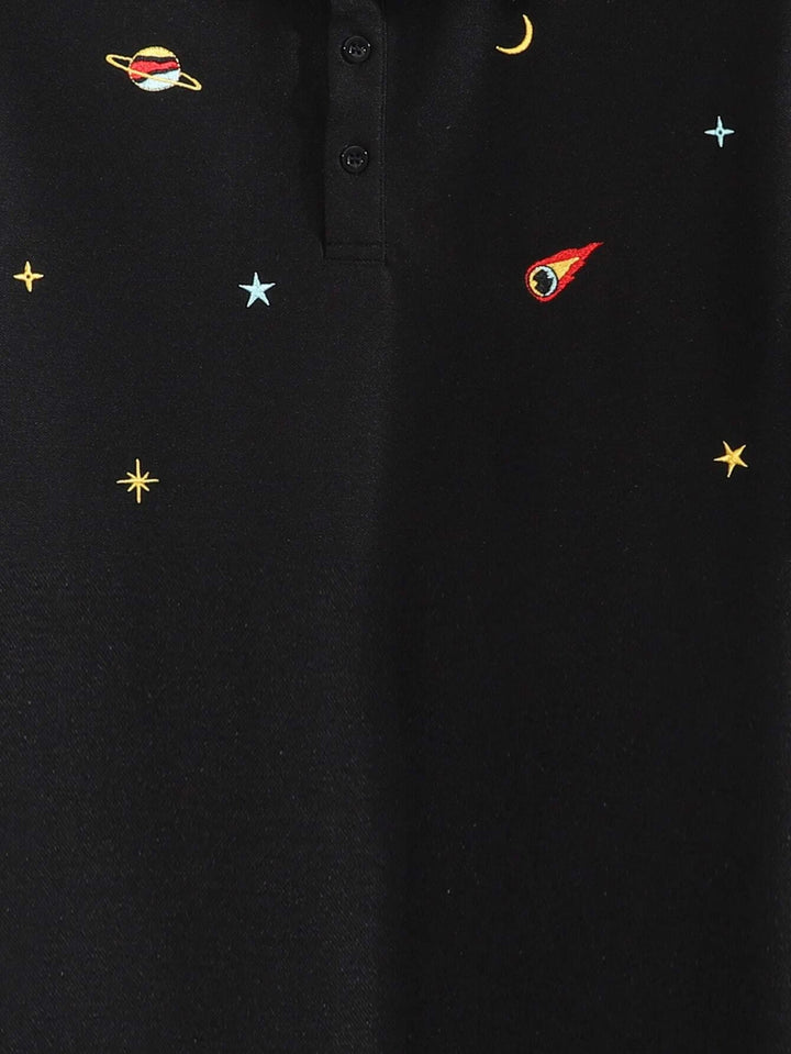 Poloshirt mit Galaxy-Stickerei für Herren