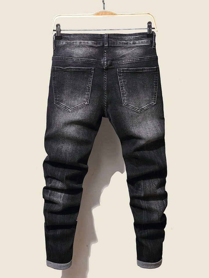 LEGND Herren Jeans mit zerrissener Baumwolle und Cat Whisker-Muster