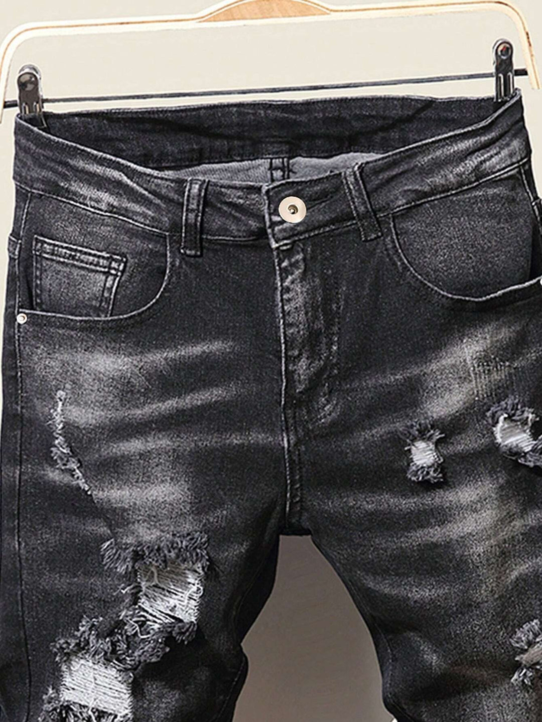 LEGND Herren Jeans mit zerrissener Baumwolle und Cat Whisker-Muster