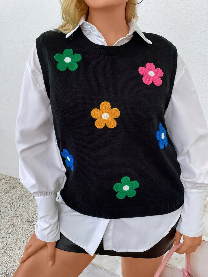 EZwear – Ärmelloser Pullover mit Blumenmuster