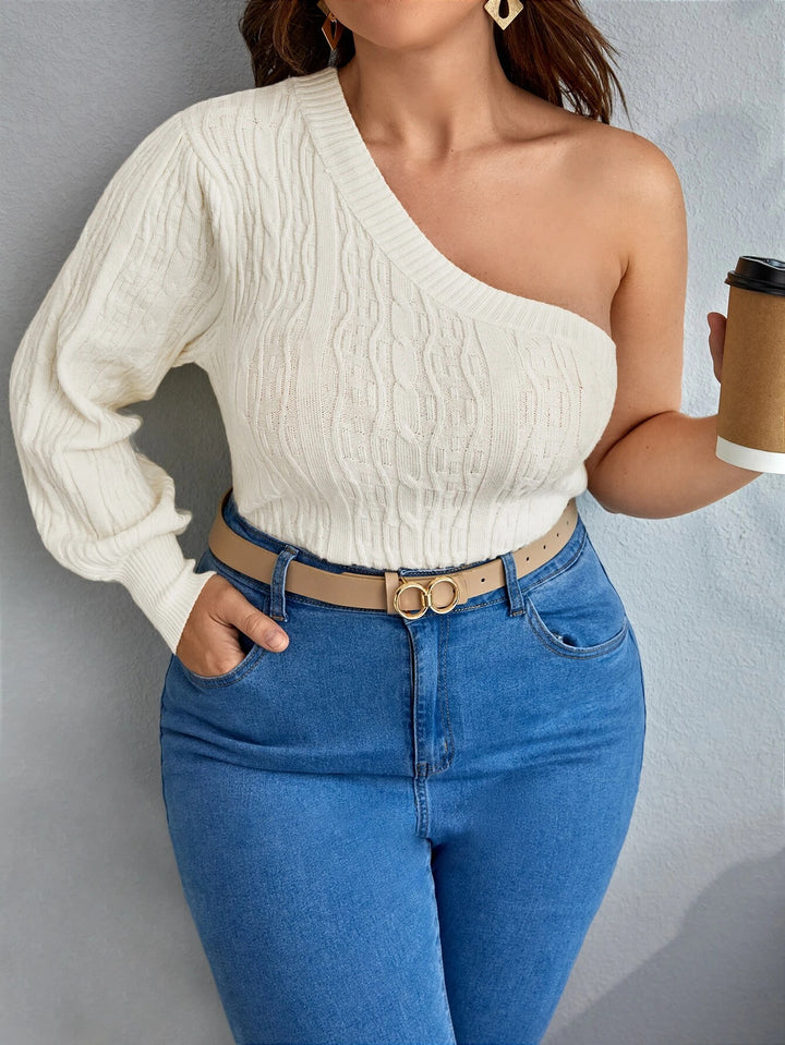 Culotte-Hose aus LeinenEssnce Plus Size One-Shoulder-Pullover mit Zopfmustermischung